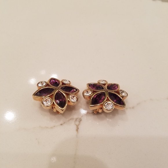 S.A.L.O purple/clear crystal gold tone earrings - Picture 8 of 11